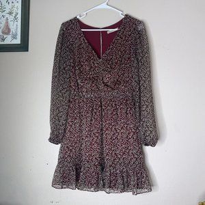 Revolve The East Order Maroon Floral Long Sheer Sleeves Mini Dress Size XS Boho